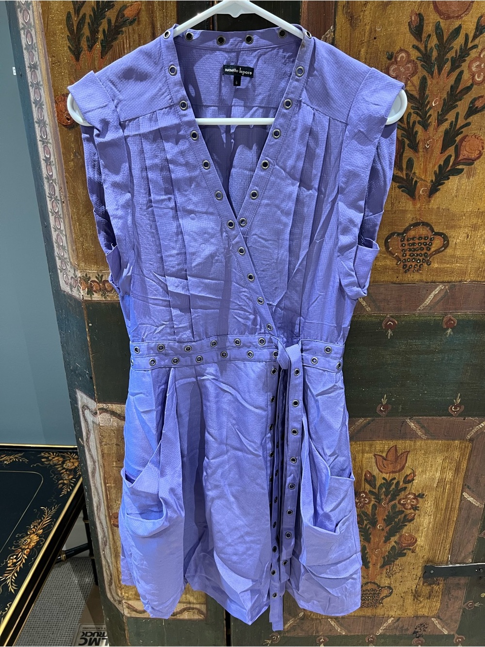 Nanette Lepore Lavender Eyelet-Trim Mini Dress